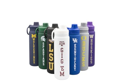 Texas A&M Water Bottle - White Double Walled Stainless Steel 24 oz Keeps Drinks Cold or Hot - color: Texas A&M Gig Em - White