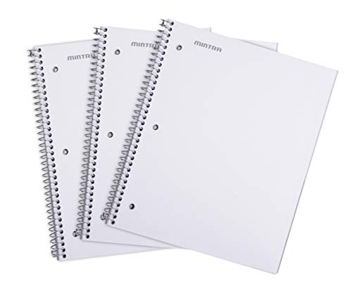 Mintra Office Durable Spiral Notebooks, 1 Subject, (White, Wide Ruled 3 Pack), 100 Sheets, Poly Pocket, Moisture Resistant Cover, Strong Chipboard back, For School, Office, Business - color: White, size: Wide Ruled 3pk