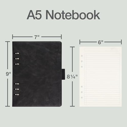Oxford 6-Ring Professional Notebook, 7 x 9 Inch, Refillable Notebook, Writing Journal, Ivory Paper, 100 Sheets, Black Faux Leather Cover (90004) - size: Black