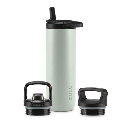 ZULU Base 24oz Stainless Steel Water Bottle with 3 Lids- Straw, Chug, Twist | Double Walled and Vacuum Insulated Metal Thermos | Fits Car Cupholder, Built in Carry Loop, Dishwasher Safe, Sage - color: Sage, style: 24oz