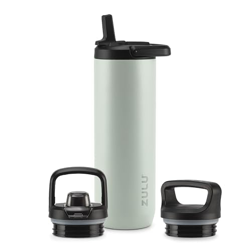 ZULU Base 24oz Stainless Steel Water Bottle with 3 Lids- Straw, Chug, Twist | Double Walled and Vacuum Insulated Metal Thermos | Fits Car Cupholder, Built in Carry Loop, Dishwasher Safe, Sage - color: Sage, style: 24oz