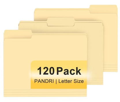 File Folder, PANDRI 120 Pack File Folder, 1/3 Cut Tab, Letter Size, Filing Folder for Office School Business, Manila - color: Manila
