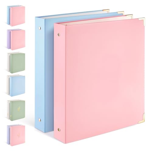 Sooez 2 Pack 3 Ring Binder with Metal Corners, Cute 1 Inch Binders Fits 175 Sheets of Paperwork, Three Ring Recipe Binder with Pocket for Women School Office Supplies, 8.5" x 11", Pink & Light Blue - color: Pink & Light Blue
