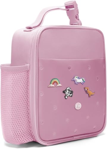 MEXS Kids Lunch Bag, DIY＆Insulated Lunch Box for Boys Girls, Toddler Lunch Cooler Bag for School, Double Insulation Portable＆Reusable, Water/Oil-Proof Lining Easy Clean, for Ages 3+ (Unicorn/Dinosaur) - color: Pink