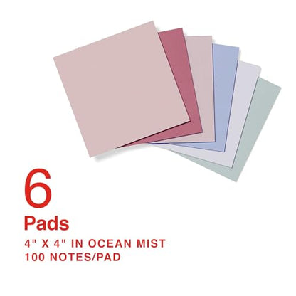 Staples Ultra Sticky Notes, 4" x 4", Ocean Mist Collection, 6 Pads/Pack (ST62876) - style: Ocean Mist