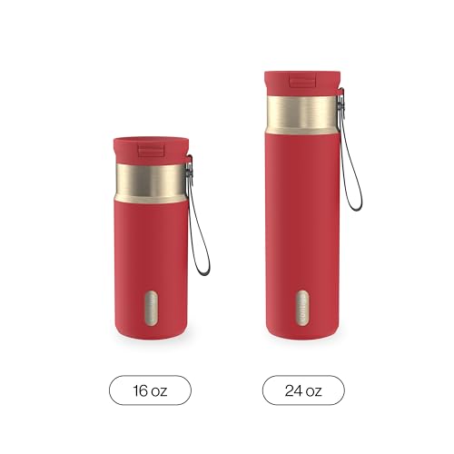 Contigo SnapSeal 473.2ml(16온스) 스테인리스 스틸 진공 단열 물병, 누출 방지 자동 닫힘 뚜껑(빨대 호환) 및 휴대용 스트랩, BPA 프리 및 납 프리, 식기세척기 사용 가능 - color: Goji Berry 샴페인, size: 16온스