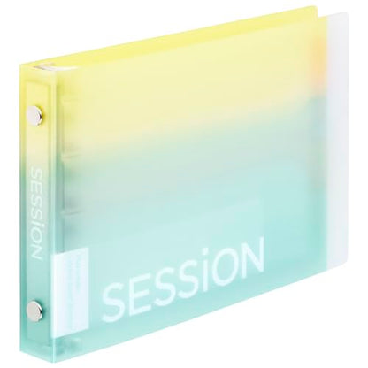 Maruman Session 5‑Ring Binder with Flexible Translucent Cover, Mini Size, 3.8" x 6", Includes 4 Erasable Tabbed Dividers, Holds up to 60 Sheets, Lemon Soda, Made in Japan - color: Gradient Lemon Soda, size: ミニ
