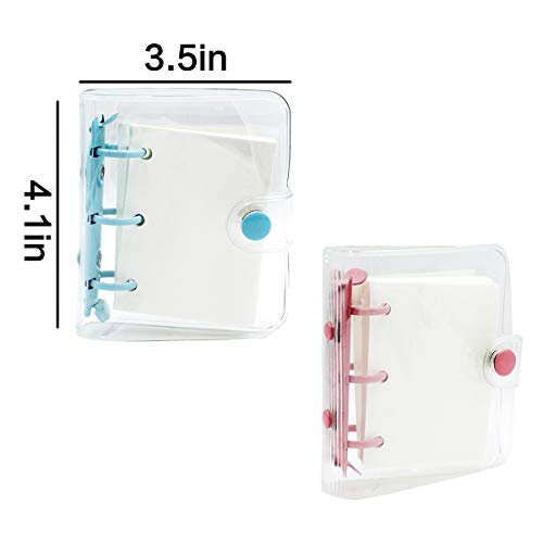 2 Pack Mini Transparent 3-Ring Binder Covers Clear Soft PVC Notebook Round Ring Binder Cover Protector Snap Button Closure Loose Leaf Folder with Blank Inner Papers