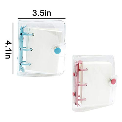 2 Pack Mini Transparent 3-Ring Binder Covers Clear Soft PVC Notebook Round Ring Binder Cover Protector Snap Button Closure Loose Leaf Folder with Blank Inner Papers