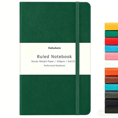 Huhuhero Hardcover Lined Journal, College Ruled Writing Notebook | 120Gsm Thick Paper Work Notebooks for Women Men, 5.25"×8.25", Office & School Writing Supplies (1, Green) - color: Green