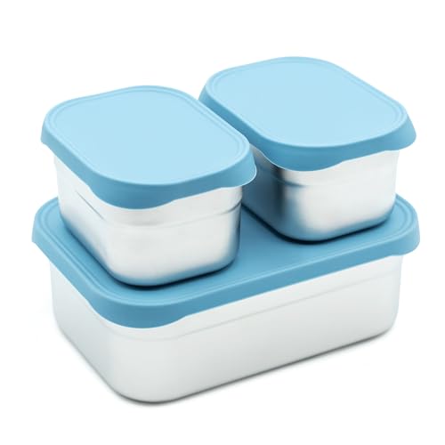 WeeSprout Stainless Steel Lunch Box Set - 750mL & 230mL Food Storage Nested Bento Boxes with Food Grade Silicone Lid - Leak Proof - Freezer Safe (Matte Blue) - color: Matte Blue