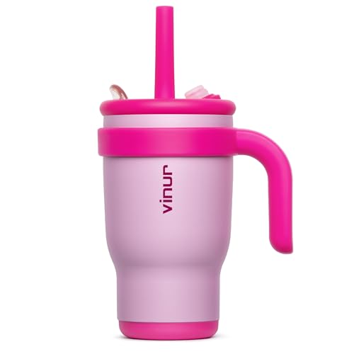 VINUR Kids Tumbler with Handle -14 oz Stainless Steel Vacuum Insulated Leak Proof Travel Tumbler with 2-in-1 Straw Lid-Gifts for Girls, Purple Pink - color: Purple Pink, size: 14 Ounces