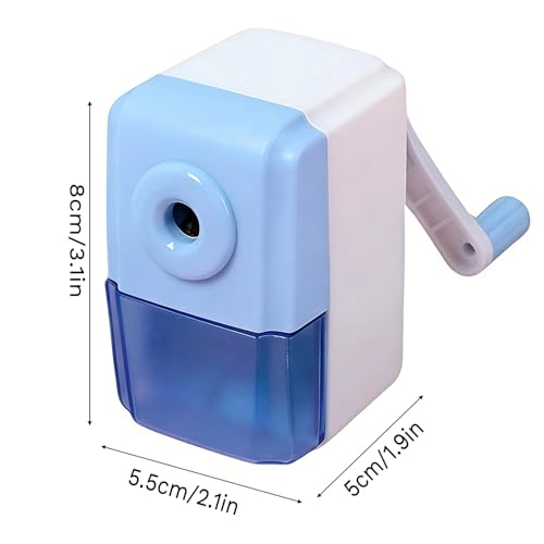 Colored Pencil Sharpener for Kids with One-Handle Operation,Pencil Sharpener Manual with Transparent Container and Non-Slip Base(1 Pack,Blue)