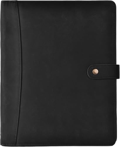 Geniune Leather Portfolio, Binder, Business Portfolio for Men and Women, Leather Padfolio, Document Card Holder, Resume Folder, Business Padfolio for Men & Women - color: Black