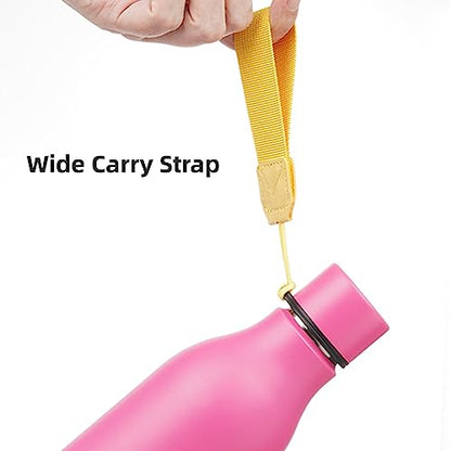 Konokyo Insulated Water Bottle with Strap,18 oz Double Wall Stainless Steel Vacuum Bottles Metal Water Flask,Pink - color: Pink, size: 18 Ounces