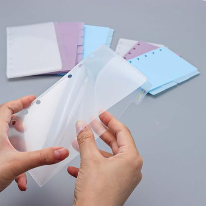 1 Pack A6 Dividers with Tabs and Pockets Binder Pockets Smooth Clear PP Budget Cash Envelopes 0.2mm Thick Double Pockets Index Dividers Outside Loading Money Organizer - color: Clear, size: A6 - 6 Tabs