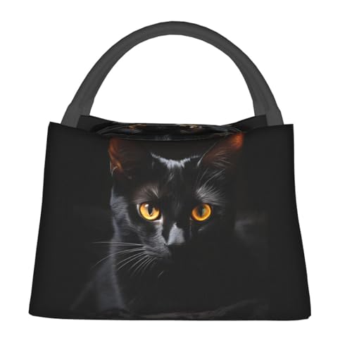 Cute Black Cat Insulated Lunch Box for Girls Cat Lovers, Animal Kitten Portrait Artwork Tote Lunchbags, Reusable Cooler Lunchbox & Makeup Bag Gifts for Work, School, Picnic, Office - color: Black Cat
