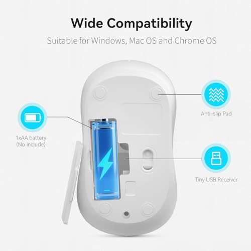 Wireless Mouse, 2026 New Model, Silent Click Ergonomic Design, Portable, 4 Buttons, Adjustable DPI (800/1200/1600), for Laptop/PC/Office (White) - color: white