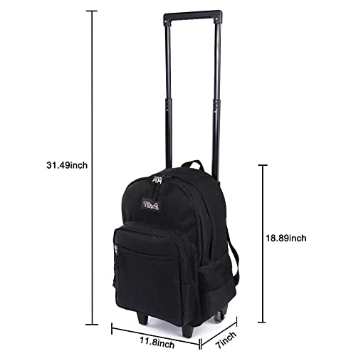 Tilami Rolling Backpack 18 inch Double Handle Wheeled Laptop Boys Girls Travel School Children Luggage Toddler Trip, Black - color: Black