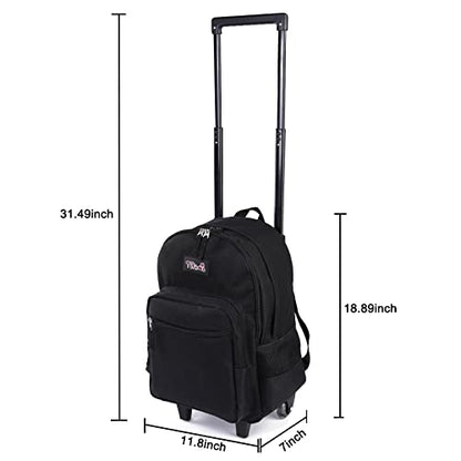 Tilami Rolling Backpack 18 inch Double Handle Wheeled Laptop Boys Girls Travel School Children Luggage Toddler Trip, Black - color: Black