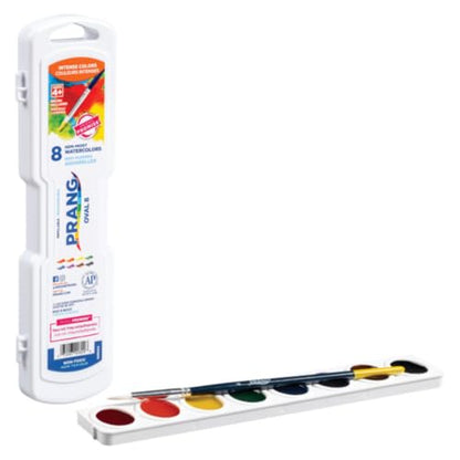 Prang Semi-Moist Watercolors 8-Color Oval Pan Set, Pack of 6 | Refillable, Wax-Free Pigments, Mixing Tray in Lid, Size 6 Paintbrush Included - style: 8 Count (Pack of 6)