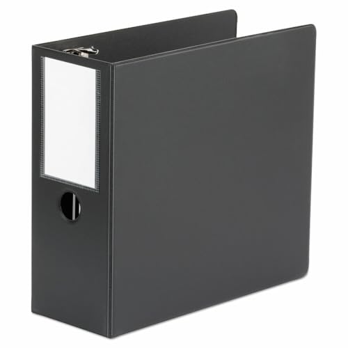 Universal D-Ring Binder, 5" Capacity, 8-1/2 x 11, Black, Reference Binder with Label Holder