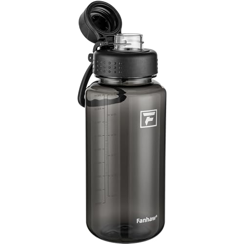 Fanhaw 32 oz Clear BPA-Free Tritan Water Bottle with Fast-Flow Spout Lid, BPA-Free & Leak-Proof Wide-Mouth Reusable Bottle for Gym, School & Office, Back to School Essentials (Black) - color: Black, style: 32 Ounces