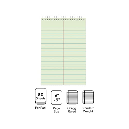 STAPLES Steno Pads, 6” x 9”, Gregg Ruled, Green, 80 Sheets/Pad, 24/Carton - size: 24 Pack, style: Green Paper