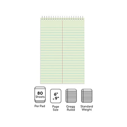STAPLES Steno Pads, 6” x 9”, Gregg Ruled, Green, 80 Sheets/Pad, 24/Carton - size: 24 Pack, style: Green Paper