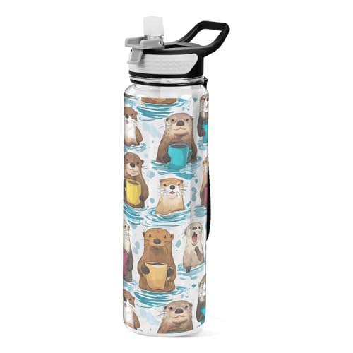 ALAZA Funny Otter Water Bottle with Straw,Leakproof Tritan Clear Sports Water Bottle Otter Kids Water Bottle for School Outdoor Sports Drinking,32 oz - color: Funny Otter, size: Large