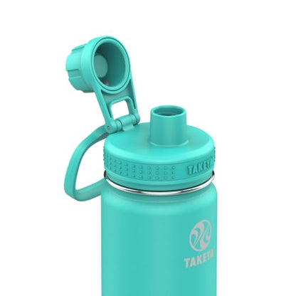 Takeya Actives Stainless Steel Water Bottle, Insulated Spout Lid, Keeps Drinks Cold 24 Hrs, Leakproof, Durable, Dishwasher Safe, Ideal for Gym, Travel, Fits Most Cup Holders, 18 oz/Teal - color: Teal, size: 18 Ounces