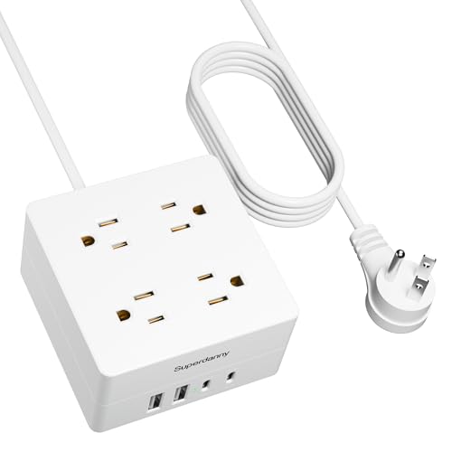 Power Strip Surge Protector - SUPERDANNY 5 Ft Extension Cord with 4 Outlets & 4 USBs, 900 Joules, Overload Switch, Grounded, Mountable, Desktop Charging Station for Home, Office, Hotel, Dorm, White - color: All White, size: 5ft