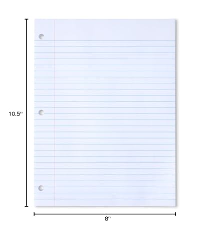 Amazon Basics Wide Ruled Loose Leaf Paper, 10.5" x 8", 150 Sheets, No Binding, White, 1-Pack - size: Wide Ruled, 1-pack