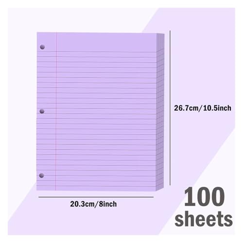 NSKQUFDNFKA 3-Hole Loose-Leaf Paper Colorful Office 3-Ring Binder Filling Horizontal Line Inner Pages Suitable for School Size 8x10.5inch(Purple)