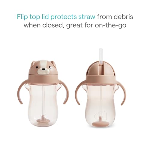 Munchkin Any Angle Spill Proof Weighted Straw Trainer Cup, Transition Sippy Cups for Toddlers and Babies, Click Lock Technology & Fun Dog Design, 10 Ounce, Brown - size: 10 Ounces