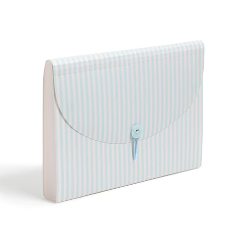 U Brands 13 Pocket Poly Expandable File, 13" x 9.65" x 1.5", Muted Prep Blue Stripes, Letter Size