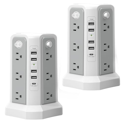 PASSUS Surge Protector Power Strip with USB C Port,10FT Extension Cord with 12 AC Outlets, Power Strips with Surge Protection for Home Office DormRoom - style: Gray White-2PC-4A1C
