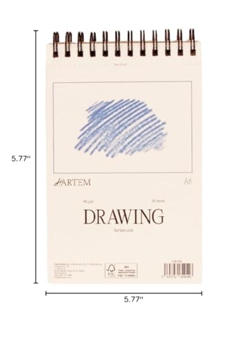 Hartem - Drawing Paper | Wirebound Pad of 60 Sheets | 90g/m2 Weight | Size A6 (14,8 x 10,5 cm) - Artist Paper for Adults and Students - Sketch Book, Mixed Media, Markers and Art Journaling - size: A6 (14,8 x 10,5 cm)