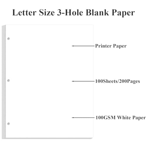 (3-Pack) A4 Blank Paper Refills, 300Sheets / 600Pages Print/Loose-Leaf Paper, 3-Hole, 100gsm, White, 8.5'' x 11'' - style: 3-Hole