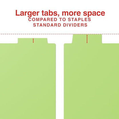 Staples Large Tab Plastic Insertable Pocket Dividers, 8-Tab Set, Multicolor – Durable Write‑On Binder Dividers with Pockets for 3‑Ring Binders