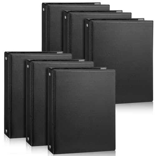 Resurhang 6 Pcs 1 Inch 3 Ring Binders 9.25 x 7.24 Inch Mini Small Black 3 Round Ring Binder with 2 Clear Pockets Fits 5 1/2 x 8 1/2 Binder Paper Pages Planner