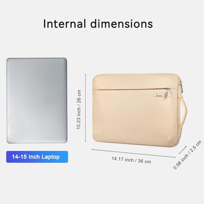 Voova Laptop Sleeve Case 14 15 Inch with Handle, 360° Protective Waterproof Slim Computer Bag Cover Compatible with MacBook Air 15 M2/M3/M4 2024-2025, MacBook Pro 14/15, Hp Chromebook 14, Beige - color: Apricot, size: 14-15 Inch