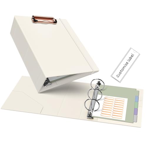 Ospelelf Mini Binder 3 Ring 2 Inch, Professional Clipboard Dividers with Tabs 5.5" x 8.5", Vintage Leather Binder Organizer for Office, Beige - color: Beige, size: Mini 2in（ 5.5" x 8.5"）