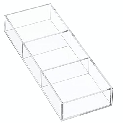 HIIMIEI 3 Section Clear Acrylic Drawer Organizer Tray, Office & Makeup Drawer Organizer (11.8x4.3 inch) - size: 4'' x 12''