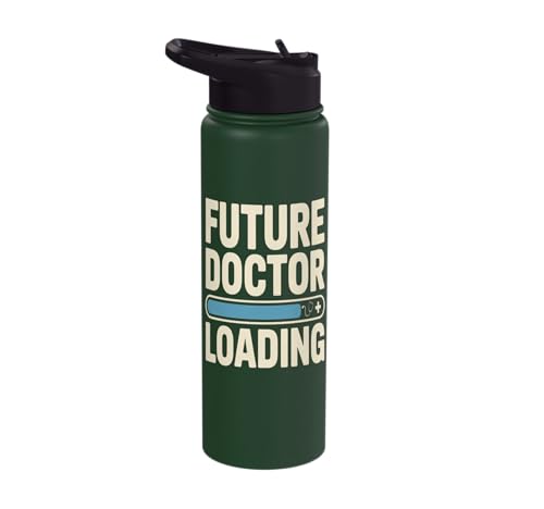 Future Doctor Loading Med Student Progress Bar Stainless Steel Insulated Water Bottle - color: Dark Green