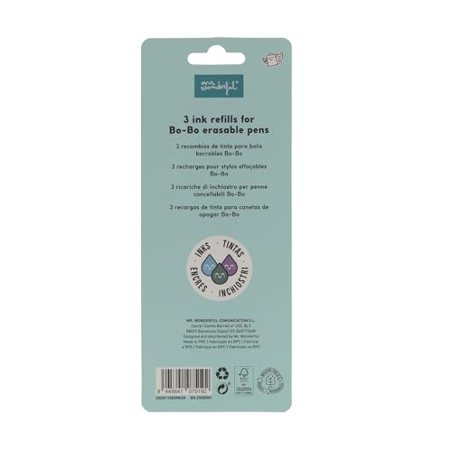 Mr. Wonderful - Set of 3 Erasable Pen Refills - Turquoise, Green and Purple - Heat Sensitive Gel Ink - Ballpoint Pen Refills