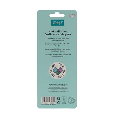 Mr. Wonderful - Set of 3 Erasable Pen Refills - Turquoise, Green and Purple - Heat Sensitive Gel Ink - Ballpoint Pen Refills