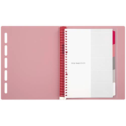 Maruman CLARTE 26‑Ring Binder with 5 Index Windows & Matching 5‑Tab Dividers, B5 Size, 7.17" x 10.12", Includes 10 Loose Leaf Ruled Sheets and Clear Storage Pocket, Holds Up to 120 Sheets, Pink - color: Pink, size: B5
