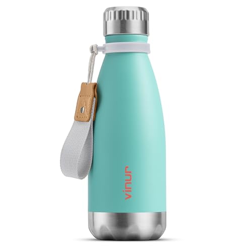 Kids Water Bottle-12 oz Leak Proof Insulated Water Bottle with Carry Rope | Double Wall Vacuum Small Insulated Bottle for Travel, School, Cola Shape Flask with Carry Rope for Boys and Girls (Teal) - color: Teal, size: 12 Ounces