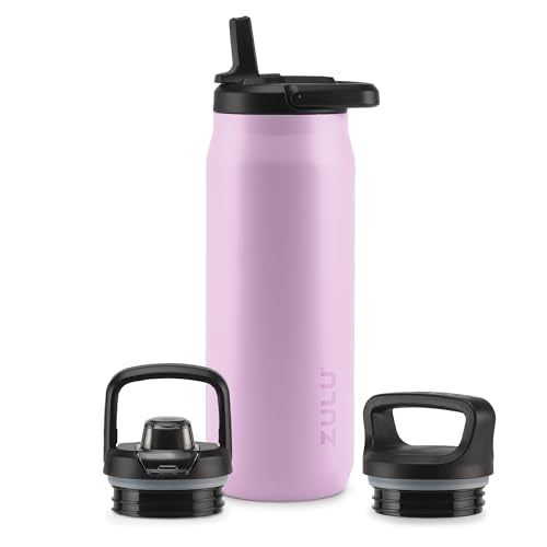 ZULU Base 32oz Stainless Steel Water Bottle with 3 Lids- Straw, Chug, Twist | Double Walled and Vacuum Insulated Metal Thermos | For Gym, Outdoor | Built in Carry Loop, Dishwasher Safe, Pink - color: Pink Orchid, style: 32oz